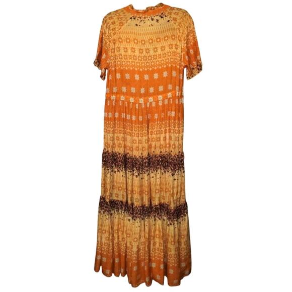 New Free People Rare Feelings Tiered Maxi Dress $148 X-SMALL Orange Boho Floral - Picture 8 of 9